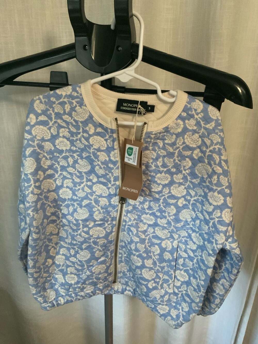 Monoprix Quilted Jacket Girls Size 5 Blue Floral Bomber